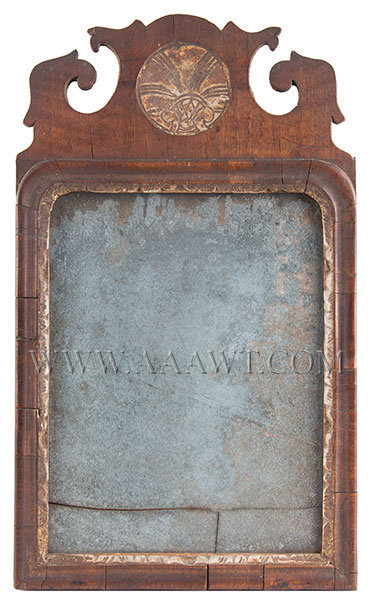 Mirror, Early Carved Queen Anne Looking Glass
Untouched Original Condition
Probably New England, 18th Century, entire view